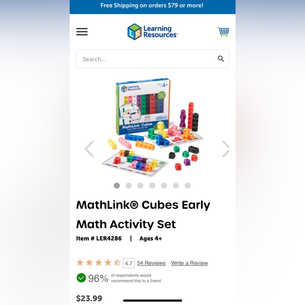Learning Resources MathLink early math 115 piece cubes set